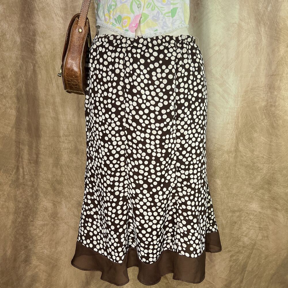 Vintage 90s Polka Dot Chiffon Mesh Skirt Brown Midi Boho Whimsigoth Fairy NWT